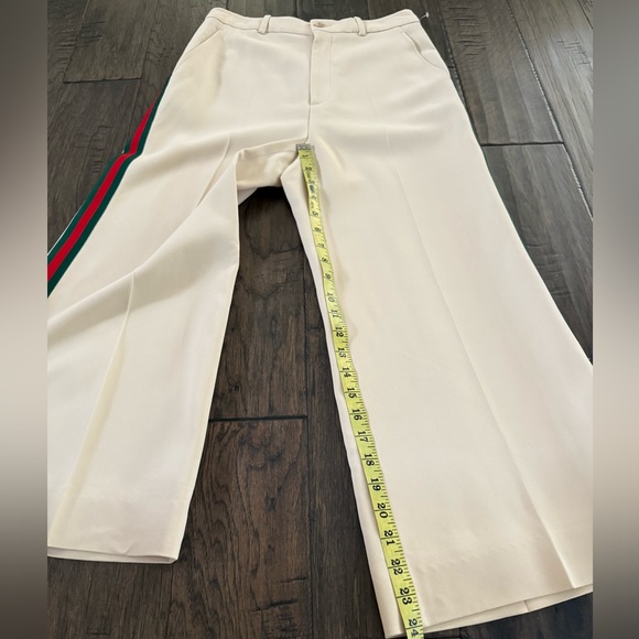Gucci Beige Crepe Web Strip Detail Crop Wide Leg Pants Size IT 42 US 8 - Picture 2 of 7